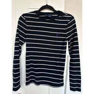 Ralph Lauren Sport, Women's Black & White Striped Long Sleeve Shirt, Size M, EUC